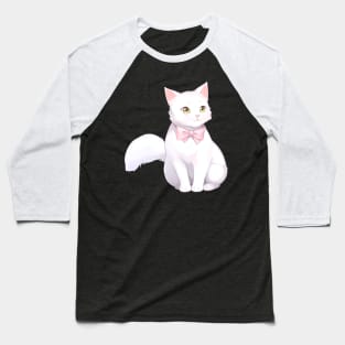 White Kitty with a Pink Bow Baseball T-Shirt